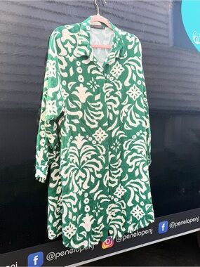 Green and White Patterned Shirt Dress